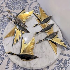 Brass and metal Gold and Black mid century modern Bird Wall Decor Set of three